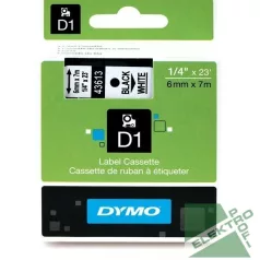 DYMO 43613 D1 kazetta, fekete/fehér 6mm x 7m