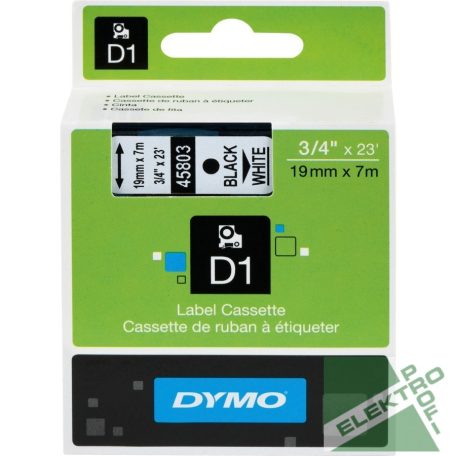 DYMO 45803 D1 kazetta, fekete/fehér 19mm x 7m