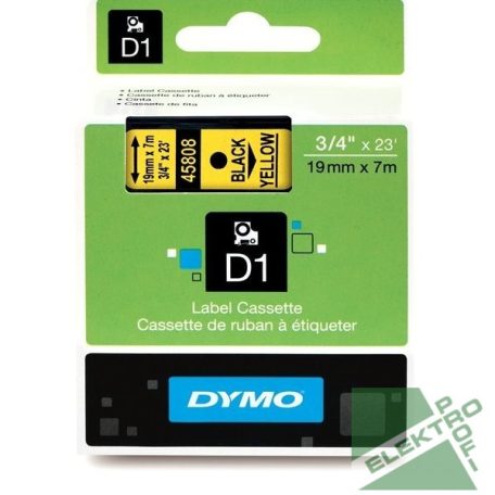 DYMO 45808 ID1 kazetta, fekete/sárga 19mm x 7m