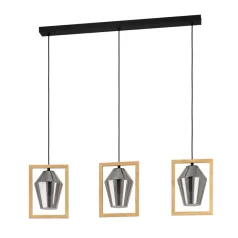   Eglo 99702 függeszték E27 3x40W átlátszó fekete/fa Viglioni