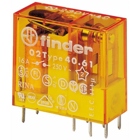 Finder 40.61.8.024 Miniatűr printrelé, 1 váltóérintkező,16A, 24V, AC, 1CO, lábkiosztás-5mm