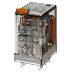   Finder 55.32.8.024.0040 Miniatűr ipari relé, 2 váltóérintkező, 10A, 24V, AC, 2CO, tesztgombbal