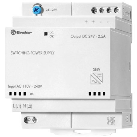 Finder 78.60.1.230.2402 kapcs.üzem tápegység be: 110-240 VAC/220VDC ki: 60W 24VDC 2,5A DIN