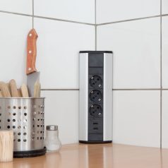 GLB 20483 Sarokelosztó 3-as + 2USB aljzat alumínium ház