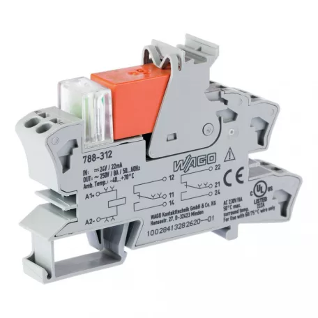 WAGO 788-312 Relémodul, bemeneti feszültség: 24 VDC, 2 váltóérintkező, 8 A, 15 mm, 2.50 mm², szürke 