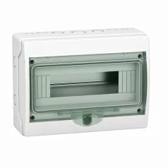   Schneider 13444 KAEDRA Mini elosztó, átlátszó ajtó, falon kívüli, 1x12 modul, szürke