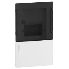   Schneider MIP22104S MINI PRAGMA Kiselosztó,füstös átlátszó ajtó,süllyesztett,1x4 modul,PEN sín,fehér 