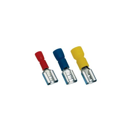 Tracon PCSH3 Szigetelt rátolható csatlakozó hüvely, sárgaréz, piros 2,8×0,5mm, 1,5mm2