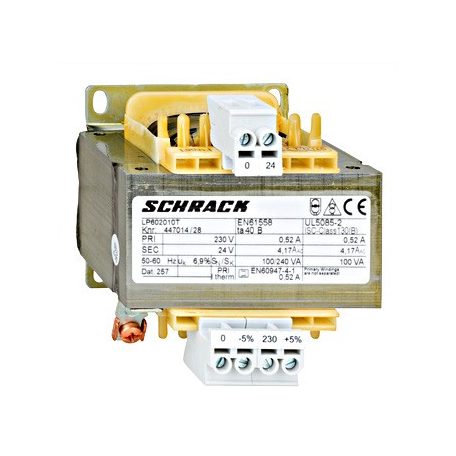 SCHRACK LP602010T Egyfázisú vezérlő transzformátor 230/024V, 100VA, IP00