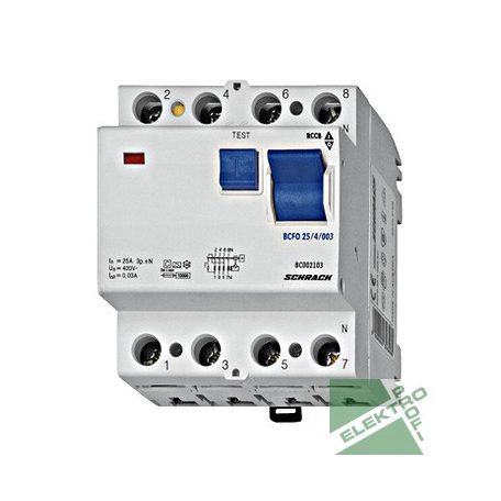 SCHRACK BC000110 Hibaáramkapcsoló 10kA, 100A, 4 p.lus., 100mA, AC