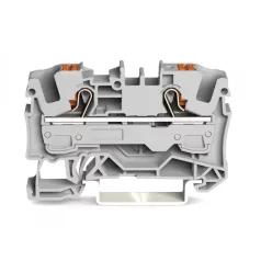   WAGO 2206-1201 2 vezetékes átmenő sorkapocs, nyomógombbal, 6 mm², vizsgálóporttal, szürke