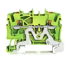   WAGO 2202-1207 2 vezetékes földelő sorkapocs, nyomógombbal, 2.5 mm², vizsgálóporttal, zöld-sárga