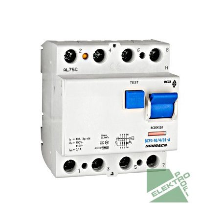 SCHRACK BC054110 Hibaáramkapcsoló 10kA 40A 4p. 100MA/A
