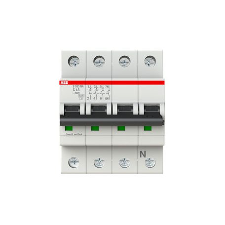 ABB S203-C13NA Kismegszakító, Icn=6kA, 3P+N, C karakterisztika, 230/440V AC,  In=13A