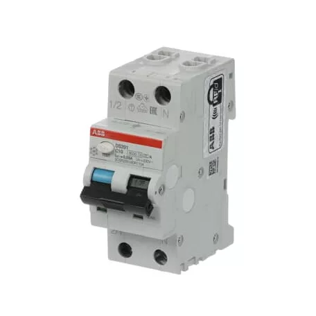 ABB DS201 C10 A30 Kismegszakítóval kombinált áramvédő kapcsoló (FI-relé), 1P+N, Icn= 6kA, In=10A, C karakterisztika, 30mA, A típus