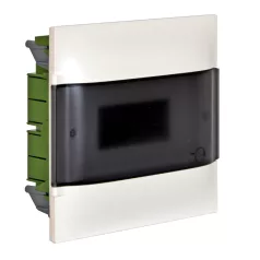   Legrand 134156 PractiboxS 1 sor 6 modul, téglafalba süllyeszthető kiselosztó(650°C), átlátszó füstszínű ajtóval, védőföld és nulla elosztókapoccsal