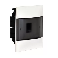   Legrand 134174 PractiboxS 1 sor 4 modul, gipszkartonba süllyeszthető kiselosztó (850°C),  átlátszó füstszínű ajtóval, védőföld és nulla elosztókapoccsal