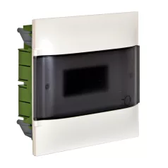   Legrand 134178 PractiboxS 1 sor 8 modul, gipszkartonba süllyeszthető kiselosztó (850°C),  átlátszó füstszínű ajtóval, védőföld és nulla elosztókapoccsal