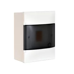   Legrand 134214 PractiboxS 1 sor 4 modul, falon kívüli kiselosztó, átlátszó füstszínű ajtóval, védőföld és nulla elosztókapoccsal