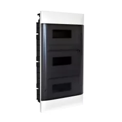   Legrand 135173 PractiboxS 3 sor 12 modul, gipszkartonba süllyeszthető kiselosztó(850°C), átlátszó füstszínű ajtóval, védőföld és nulla elosztókapoccsal