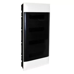   Legrand 135174 PractiboxS 4 sor 12 modul, gipszkartonba süllyeszthető kiselosztó(850°C), átlátszó füstszínű ajtóval, védőföld és nulla elosztókapoccsal