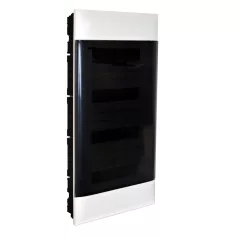   Legrand 137159 PractiboxS 4 sor 18 modul, téglafalba süllyeszthető kiselosztó(650°C), átlátszó füstszínű ajtóval, védőföld és nulla elosztókapoccsal