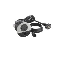   Legrand 654716 Incara Incara Disq 80 - bútorba süllyeszthető 2P+F + USB A+C + kábelkivezető aljzat, 2m kábellel, alumínium