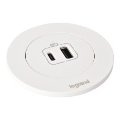   Legrand 654730 Incara Incara Disq 60 - bútorba süllyeszthető USB A+C töltőaljzat, 2m kábellel, fehér