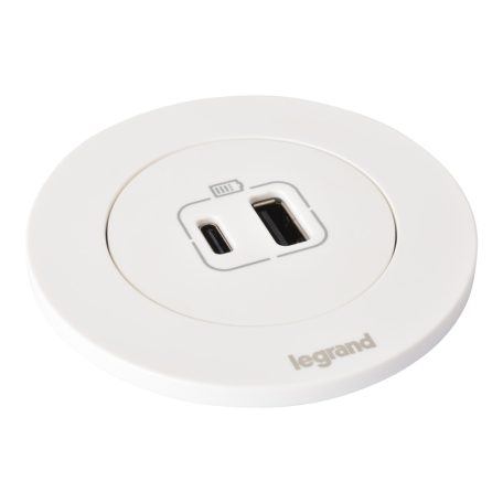 Legrand 654730 Incara Incara Disq 60 - bútorba süllyeszthető USB A+C töltőaljzat, 2m kábellel, fehér