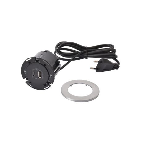 Legrand 654732 Incara Incara Disq 60 - bútorba süllyeszthető USB A+C töltőaljzat, 2m kábellel, alumínium