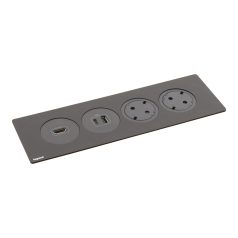   Legrand 654751 Incara Incara Disq In 4 - bútorba süllyeszthető 2x2P+F + 1xUSB A+C + 1xHDMI aljzat, 2m kábellel, fekete (keret nélkül)