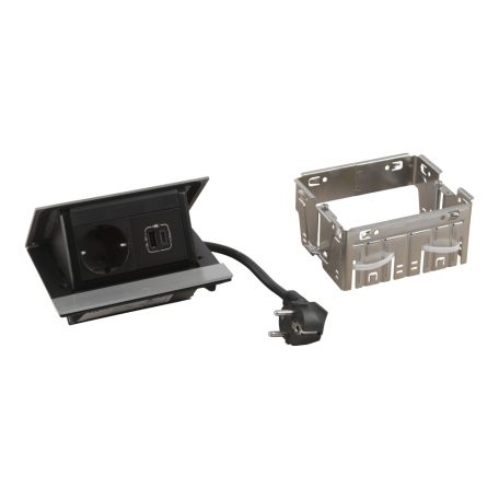 Legrand 654822 Incara Incara Pop-up - bútorba süllyeszthető, 4 modul, 2P+F + USB A+C aljzat, 2m kábellel, rozsdamentes acél