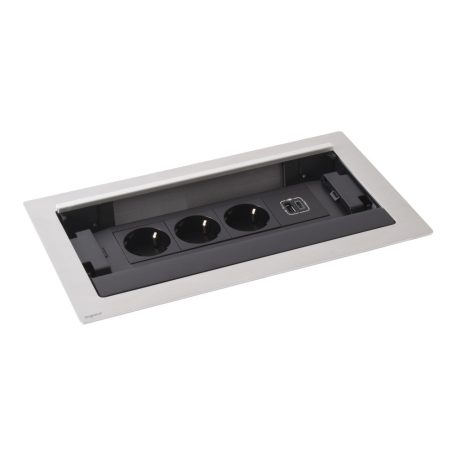 Legrand 654854 Incara Incara Flip up - bútorba süllyeszthető, 8 modul, 3x2P+F + USB A+C aljzat, 2m kábellel, alumínium