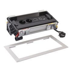   Legrand 654855 Incara Incara Flip up - bútorba süllyeszthető, 8 modul, 2x2P+F + USB A+C + RJ45 Cat.6 UTP 1 modul + HDMI 1 modul aljzat, 2m kábellel, alumínium