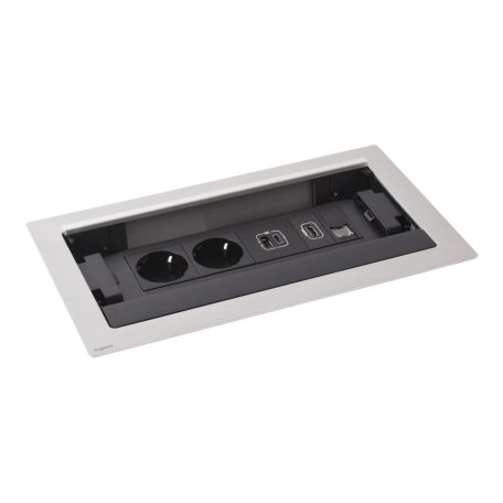 Legrand 654855 Incara Incara Flip up - bútorba süllyeszthető, 8 modul, 2x2P+F + USB A+C + RJ45 Cat.6 UTP 1 modul + HDMI 1 modul aljzat, 2m kábellel, alumínium