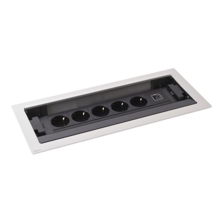 Legrand 654856 Incara Incara Flip up - bútorba süllyeszthető, 12 modul, 5x2P+F + USB A+C aljzat, 2m kábellel, alumínium