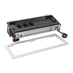   Legrand 654857 Incara Incara Flip up - bútorba süllyeszthető, 12 modul, 3x2P+F + USB A+C + 3xRJ45 Cat.6 UTP 1 modul + HDMI 1 modul aljzat, 2m kábellel, alumínium
