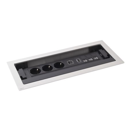 Legrand 654857 Incara Incara Flip up - bútorba süllyeszthető, 12 modul, 3x2P+F + USB A+C + 3xRJ45 Cat.6 UTP 1 modul + HDMI 1 modul aljzat, 2m kábellel, alumínium