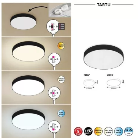 Rábalux 7898 Tartu kültéri LED mennyezeti lámpa, kerek, fekete, 24W