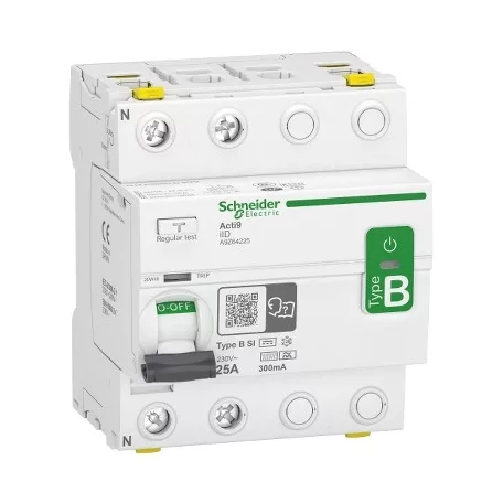 Schneider A9Z64225 ACTI9 iID áram-védőkapcsoló, B-SI osztály, 2P, 25A, 300mA
