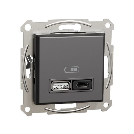 Schneider EPH2700471 Asfora Dupla USB gyorstöltő, A+C, 45 W, antracit