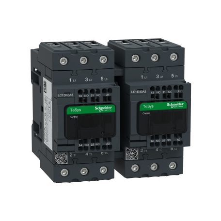 Schneider LC2D40A3FE7 3 pólusú irányváltós mágneskapcsoló Everlink (AC3, 400V 40A) rugós vezérlő sorkapoccsal 115V AC 50/60Hz