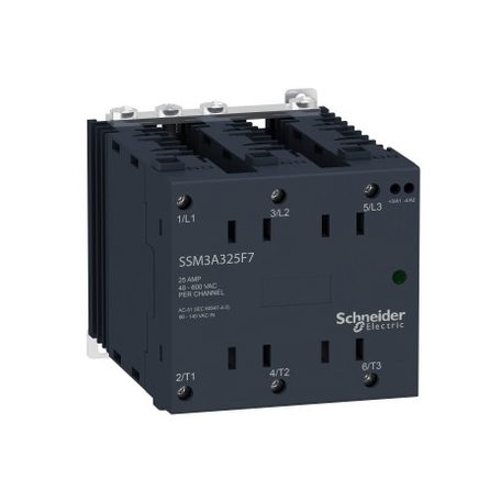 Schneider SSM3A325BD SSM szilárdtestrelé, 3f, nullfeszültségű kapcsolás, 3NO, 48-600VAC, 25A, 24VDC