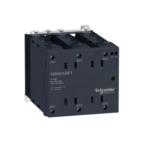 Schneider SSM3A325P7 SSM szilárdtestrelé, 3f, nullfeszültségű kapcsolás, 3NO, 48-600VAC, 25A, 230VAC