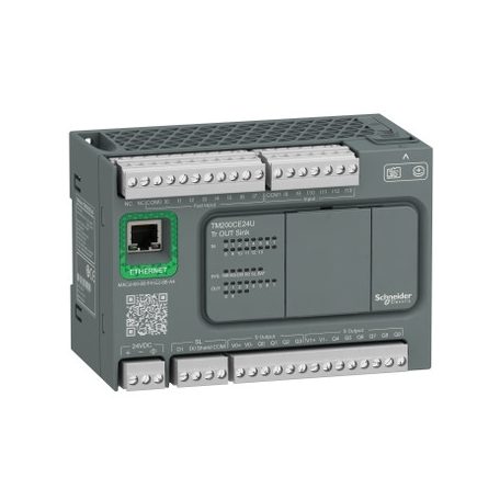 Schneider TM200CE24U Modicon M200 Easy PLC, 24 I/O1xRS485, 1xEthernet, tranzisztoros kimenet (sink), 24 VDC