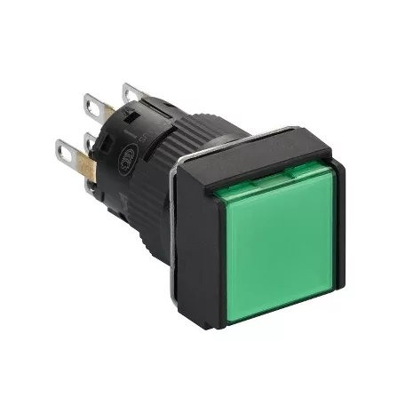 Schneider XB6ECW3B2P négyzetes zöld világító nyomógomb Ø16-sülly. visszatérő-24 V-2CO