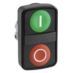   Schneider ZB4BL73417 Harmony fém kettősfejű nyomógomb fej, Ø22, visszatérő, 1 zöld "I" 1 piros "O" kiemelkedő nyomógomb, fekete perem