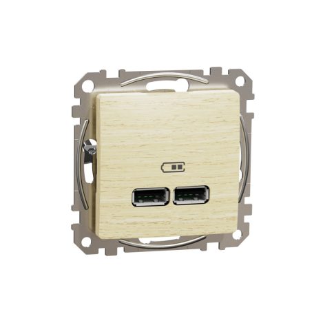 Schneider SDD180401 Sedna Dupla USB töltő, A+A, 2.1A, nyír
