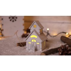   Tracon CHRH1WW LED karácsonyi házikó,fa,fehér,elemesTimer 6+18h, 1LED, 3000K, 1xCR2032