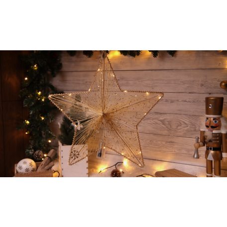 Tracon CHRHS20WW LED karácsonyi csillag,arany,fém,elemesTimer 6+18h, 20LED, 3000K, 2xAA